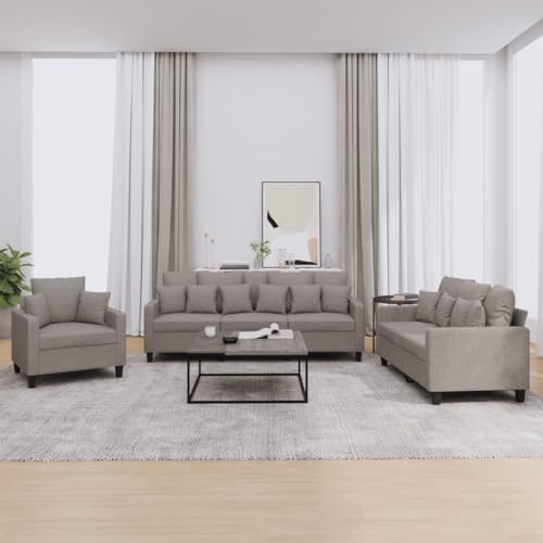vidaXL Sofagarnitur 3-TLG., Sessel Couch mit Kissen, Sofa Wohnzimmersofa mit Armlehnen, Couchgarnitur Designsofa Sitzmöbel Polstermöbel, Taupe Stoff – Bild 3