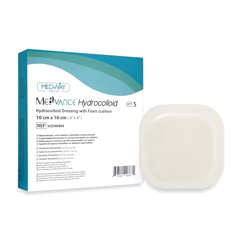 MedVance TM Hydrocolloid – vendaje adhesivo hidrocoloide con cojín de espuma de 4 x 4 pulgadas, caja de 5 apósitos