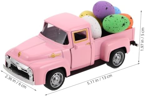 SUPVOX Pink Vintage Truck Decor: Diecast Metal Pickup with 6 Easter Egg Ornaments - Retro Farmhouse Tabletop Figurine for Holiday & Home Office Display — view 3