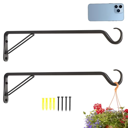 AILIN YELOKIE 2 Pack Extra Long 18 Inch Heavy-Duty Rust-Resistant Solid Steel Plant Hangers and Bird Feeder Hangers for Indoor and Outdoor Decor, Wall Hooks