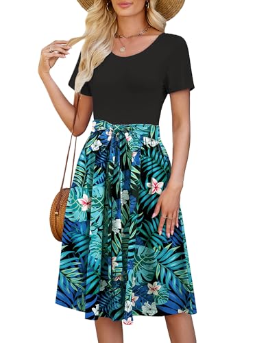 Image of Heymoments Women's Casual Short Sleeve Midi Dress Crewneck A Line Tiered Flowy Loose Travel Long Dresses with Pockets