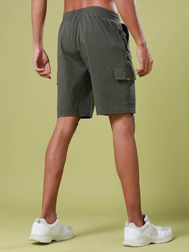 Image of TECHNOSPORT Men's Solid Slim Fit Sports Shorts TS Flexi Quick Dry Polyester Drawstring with Pockets UPF50+ for Gym Running Workout Anti Odour