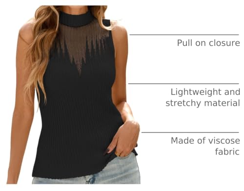 Image of Cakulo Womens Summer Sleeveless Ribbed Tank Tops Sweater Vest 2025 Mock Neck Basic Sheer Knit Top Fitted Shirts