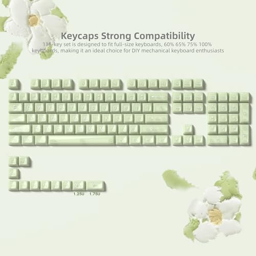 Image of Womier Keyboard Keycaps Jelly,Ceramic Keycaps Style Clear Green Keycap | Matcha Green Shine Through Custom 60 65 75 100 Percent for Cherry MX, Outemu, Gateron Mechanical Keyboards (MDA Profile)