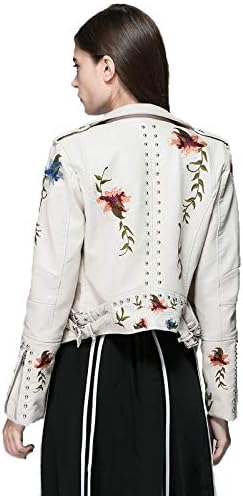 LY VAREY LIN Women's Floral Embroidered Faux Leather Moto PU Jacket Coat - Image 2