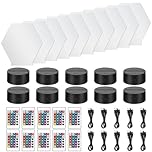 10 Pieces Clear Acrylic Sheets and 10 Pieces 3D Night LED Light Lamp Base with Remote Control and USB Cable, DIY Acrylic Led Night Lamp Sets for Bar Room Decoration, 7 Colors & 2 Modes (Hexagon shape)