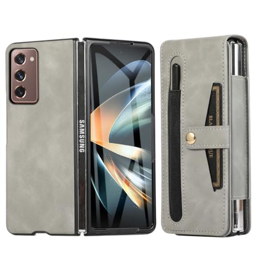 Coque Samsung Z Fold 5 avec fente S Pen et clip ceinture en gris