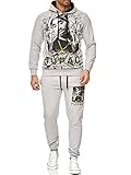 Herren Trainingsanzug | 2Pac Shakur Jogginganzug | Hip Hop Fan Sweat Hoodie & Jogginghose Makaveli, Farben:Grau, Größe Pullover:XL