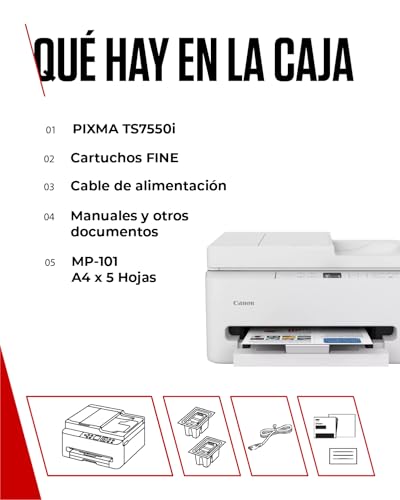 Miniatura 7 de Canon PIXMA TS7550I - Impresora Todo en Uno con Conectividad Wi-Fi, ADF de 35 Hojas y Pantalla OLED de 1,42 PIXMA Print Plan - Incluye Papel Fotográfico A4 MP-101, 5 Hojas