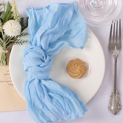 Image of MLMC 10 Pack Light Blue Cheesecloth Napkins Bulk Washable Cloth Napkins Set of 10 21 inchx21 inch Rustic Boho Baby Blue Gauze Dinner Table Napkins for Baby Shower Birthday Wedding Reception Decor