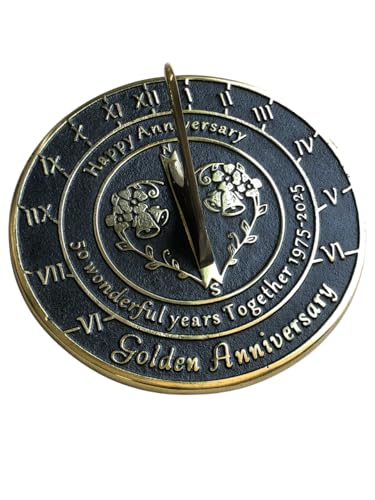 NauticalMart 50th Golden Wedding Anniversary Sundial Gift Heavy Duty Brass Home Decor Or Garden Present Idea for Parents, Grandparents, Friends, Couples 50 Years Marriage (8 Inches)