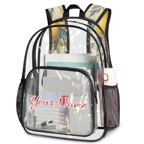 Personalized Large Clear Backpack Stadium Approved Heavy Duty PVC Plastic Custom Fruit Lemon Transparent Backpacks See Through Bag with Name, Vintage