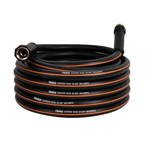 30 FT Heavy Duty Garden Hose 5/8 Inch - Non-Expandable Hybrid Rubber Water Hose Flexible All-Weather Leakproof Yard Hose with Solid Fittings for Lawn Car Washing & Patio Cleaning (Black/Orange)
