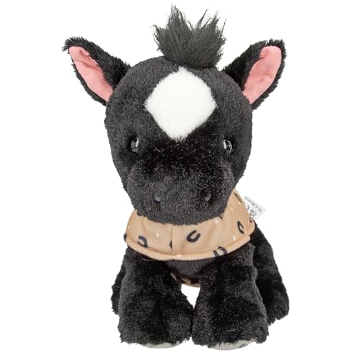 Depesche 13186 Miss Melody - Doudou Cheval Black Angel en Noir et Blanc, Peluche d'environ 20 cm avec Tapis de Selle