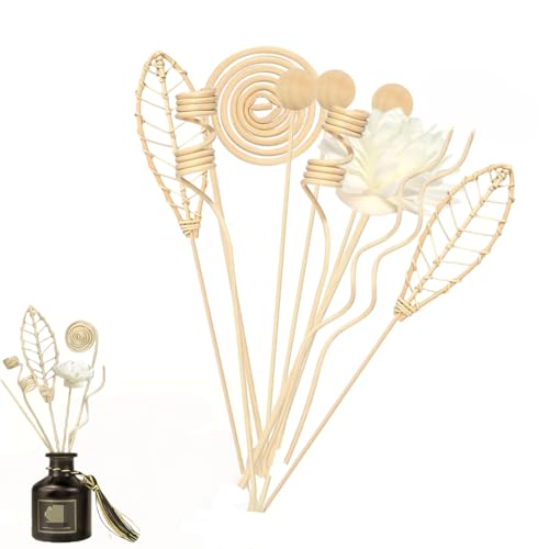 Bâtonnets Diffuseurs en Rotin 12 Pièces,Recharge pour Diffuseur de Parfum d'Ambiance,Bâtons pour Huiles Essentielles avec Formes Variées,Bâtonnets...