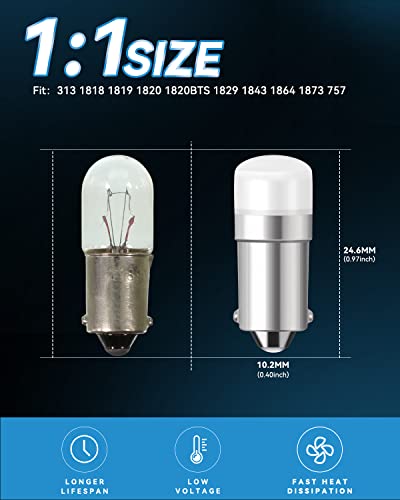 Keiurot 1820 Bulb #313 1445 1813 1816 1815 53 57 Ba9S Led Bulb 10-30Volt For Train Light, Bingo Board Display, Instrument Indicator Lights, House Number Light Bulb 1818 1819 1893 White 2Pack #TOP2