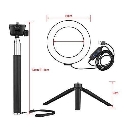 Sunbaca 6 Polegada Mini LED Ring Light Fotografia Lâmpada Regulável 3 Modos de Iluminação Alimentado