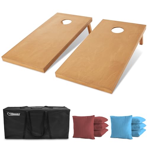 Image of GoSports 4 ft x 2 ft Regulation Size Wooden Cornhole Boards Set with Light Brown Finish - Includes Carrying Case (Choose Your Colors)