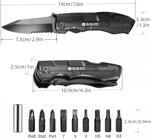 Geschenke für männer, BIBURY 5 in 1 Multifunktionsmesser, Weihnachtsgeschenke Faltbares Multitool Taschenmesser, Edelstahl Multifunktions Taschenwerkzeug mit Zange Schraubendreher für Outdoor Camping