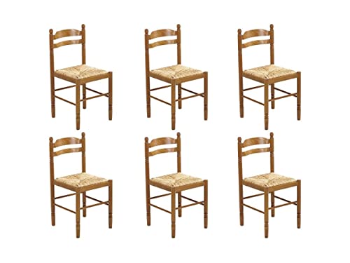 Vente-unique Lot de 6 chaises Jeanne - Hêtre Massif & Assise Paille de Riz