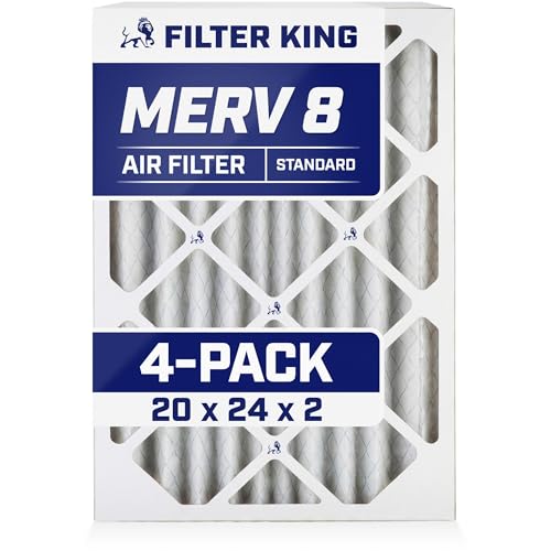 Filter King 20x24x2 Air Filter (MERV 8) (4-Pack) Dust & Allergy Control AC Furnace Filters MADE IN USA HVAC Pleated Electrostatic (Actual Size: 19.5 x 23.5 x 1.75)