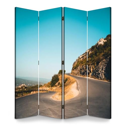 Divisor de habitación plegable de 4 paneles, paisaje de carretera serpentina, partición portátil para el hogar, la oficina y el dormitorio, elegante separador de pared en Canaille, diseño de Francia
