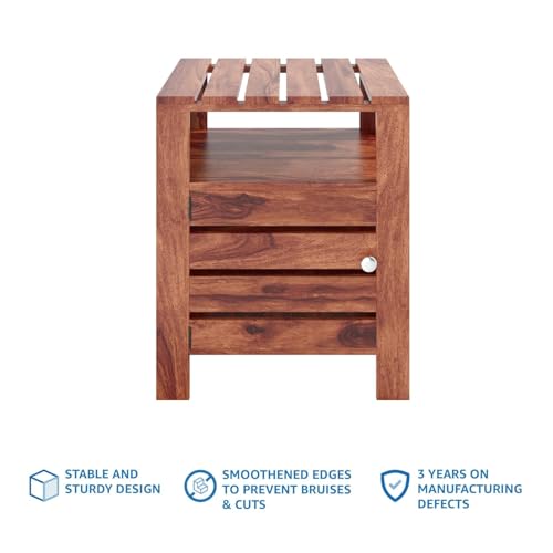 Image of Amazon Brand - Solimo Solid Sheesham Wood Poshe Side Table with Bottom Shelf and Cabinet (Natural Finish)
