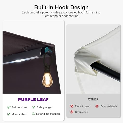Image of PURPLE LEAF Outdoor Umbrella 13ft with Base and Solar Lights, Light Grey