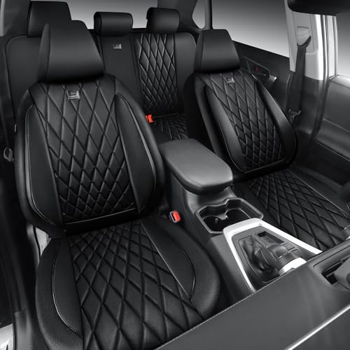 Image of CAR PASS Rav4 Seat Covers Full Set Custom Fit for Toyota RAV4 Tocamo Corolla-Cross 2019-2024, Luxury Nappa Leather Waterproof Rav 4 Seat Covers, Anti-Slip Comfortable Airbag Compatible, Full Black