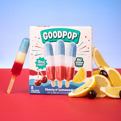 GoodPop - Organic Cherry N' Lemonade Assorted Freezer Pops - 100% Fruit Juice, No Artifical Dyes or Flavors, No Added Sugar, 8 Count