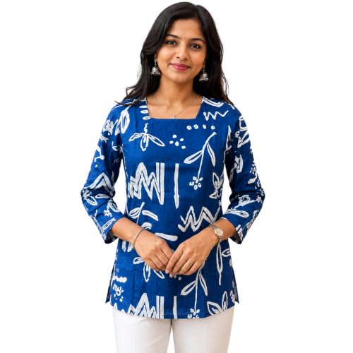 Image of Women's Cotton Printed Tunic Top | Square Neck Full Sleeve Casual Western Top | Trendy Longline Printed Top for Women | Stylish Party, Office
