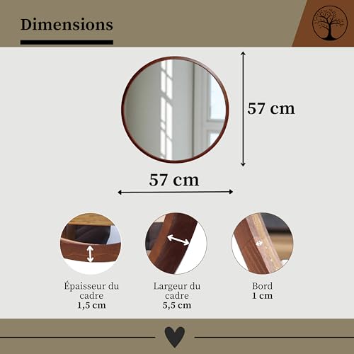 Miroir mural rond noyer 57 cm bois massif LU/O Stolarnia Pika