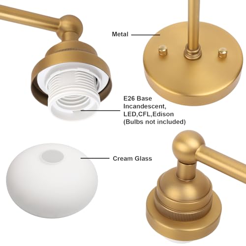 Image of Yosoan 2-Light Brass Boho Vanity Wall Sconce with Milk White Shade, Indoor Mordern Hardwired Vintage Industrial Wall Mounted Gold Single Wall Light for Bedroom Living Room Stairwell Hallway(Antique)