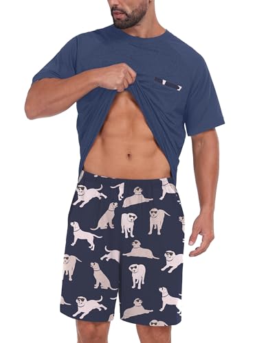 Image of Mens Pajamas Set Lightweight Summer Pjs Sleepwear Soft Comfy Short Sleeve Loungewear With Pocket (S-4X)