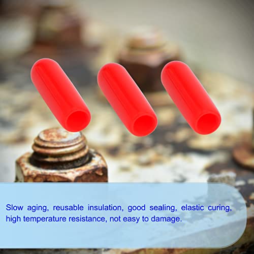 Image of Rubber Round End Cap Cover 0.14 Inch (3.5mm) Screw Thread Protectors PVC Flexible Tubing Pipe Protective Bolt Screw Thread Protector Safety Cover | for Pipe Post Tubing Rod Cover 50 Pcs (Red)