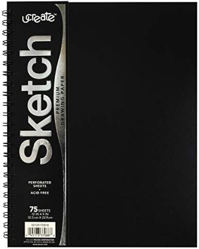 UCreate Poly Cover Sketch Book, Heavyweight, 9" x 12", Black, 75 Sheets