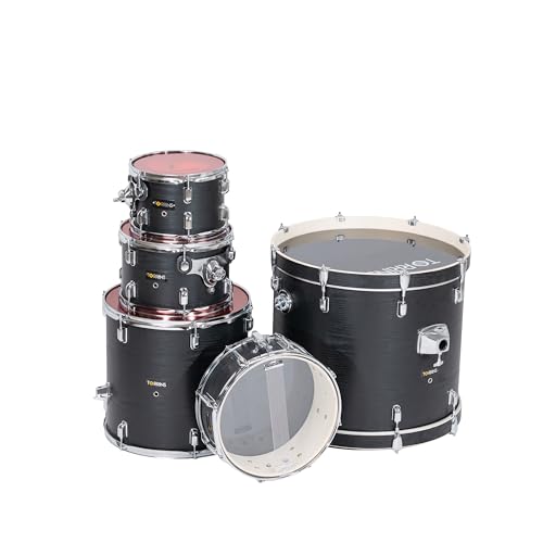 Image of TempoX Professional 5-Piece Acoustic Drum Set with 2 Cymbals & Hi-Hat (Black) | Heavy-Duty Double Braced Stands | Complete Full Drum Set Kit for Practice & Performance