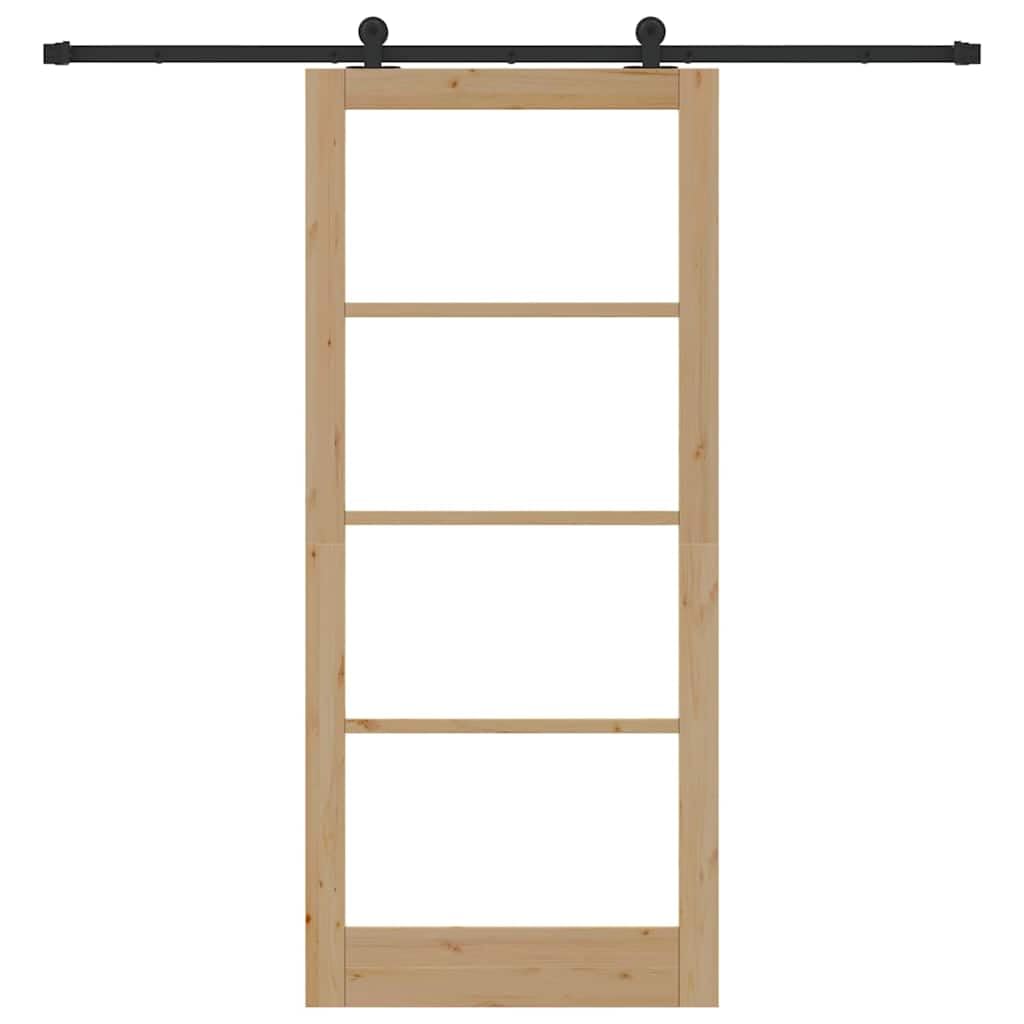 Drzwi przesuwne ORKDAL naturalne 93 x 211 cm lite drewno sosnowe i szkło z systemem przesuwnym, nowoczesne drewniane drzwi szklane do wnętrz, ciche przesuwanie, trwała konstrukcja