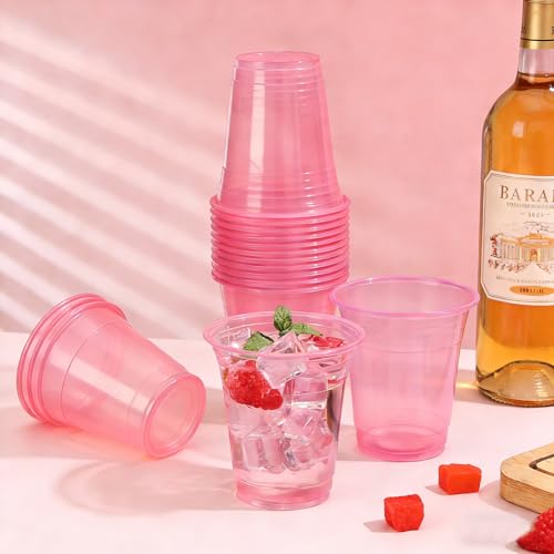 YBSAHLYY 100 Pack 12 oz Pink Plastic Cups, Disposable Clear Party Cups by YBSAHLYY - Used condition - Image 6