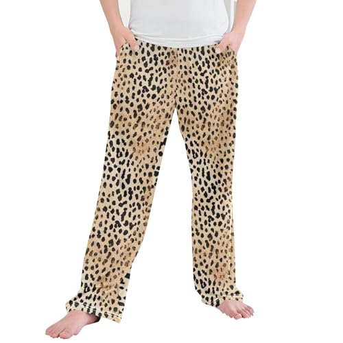 Leopard Print Long Pajama Pants Elastic Waist PJ Bottoms with Pockets S A111124