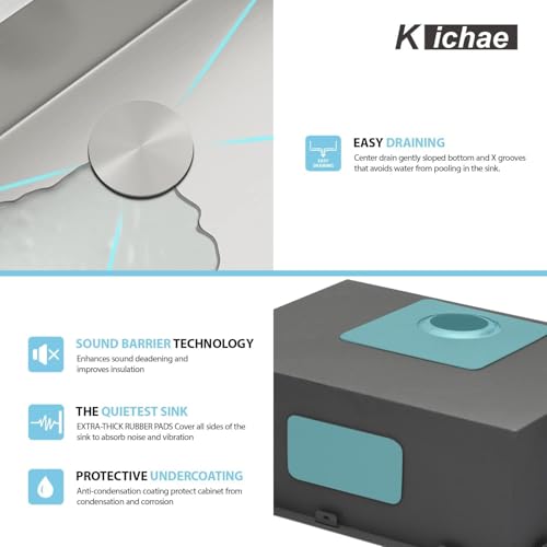 Image of Kichae 28 Drop in Kitchen Sink - 28x22 Inch Kitchen Sink Drop in 16 Gauge Stainless Steel Single Bowl Handmade Topmount Basin with Drain Strainer