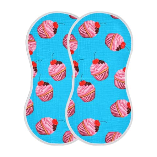 MCHIVER Cherry Cupcake Dessert Baby Burp Cloths Cotton Washcloths Soft Absorbent Burping Rags for Baby Girl Boys Newborn Towel 2 Pack2