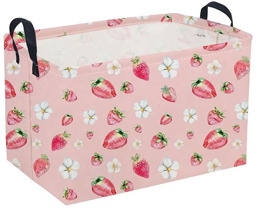 Image of Sanjiaofeng Rectangular Strawberry Storage Baskets Baby Girl Basket Kids Baby Storage Basket Waterproof Collapsible Storage Bin Cute Organizer Box Girl Room Decor(Strawberry)