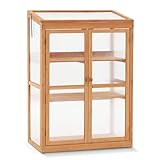 MCombo Wooden Cold Frame Greenhouse, Raised Flower Planter Shelf Protection for Outdoor Indoor Use, 0760 (Orange)
