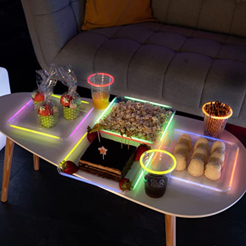 Reusable Glowing Party Plates 10-Inch Square Plastic Black Light Party Glow Stick Neon Colors Kids Birthday Neon Light Sticks Light Up Decorations Tableware Glow Party #TOP3