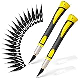 FOSHIO 2 Pezzi Taglierino Precisione Cutter Di Precisione Coltello Scalpello Set Crafting con 20 pz Lame di Ricambio e Cap protettivo, Cutter Knife Professional, Giallo