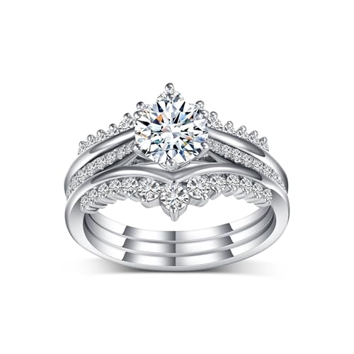 2.0 Carat(cttw) Round-Cut Moissanite Engagement Rings Sets for Women,10K 14K 18K Real Gold Wedding Rings Sets,Bridal Bands Sets with Free Engraving | 3 Piece