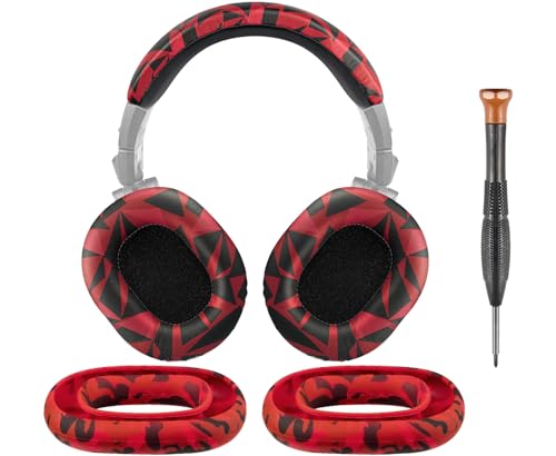 Image of SOULWIT Ear Pads Cushions + Headband + Silicone Earpads Cover Protector, Replacement Kit for ATH M50, M50X, M50XWH, M50XBT, M50XBT2, M50S /LE Headphones, Replacement Repair Part (Red Storm)