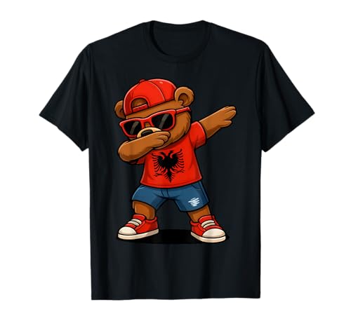 Funny Dabbing Bear Albania Flag Patriotic Albanian T-Shirt