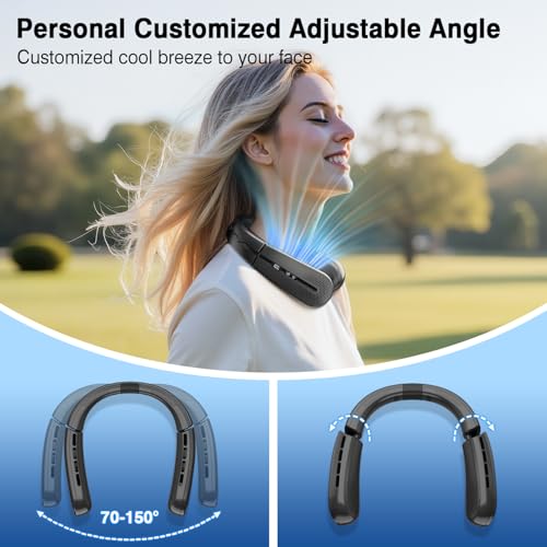 aimdty ChillGo Bladeless Neck Fan - 5200mAh Personal Portable Fan - Neck Air Conditioner - Cooling Wearable Fan Rechargeable - MAX 12Hrs, 4 Motors, Foldable - Great Gifts for Men Women - Black